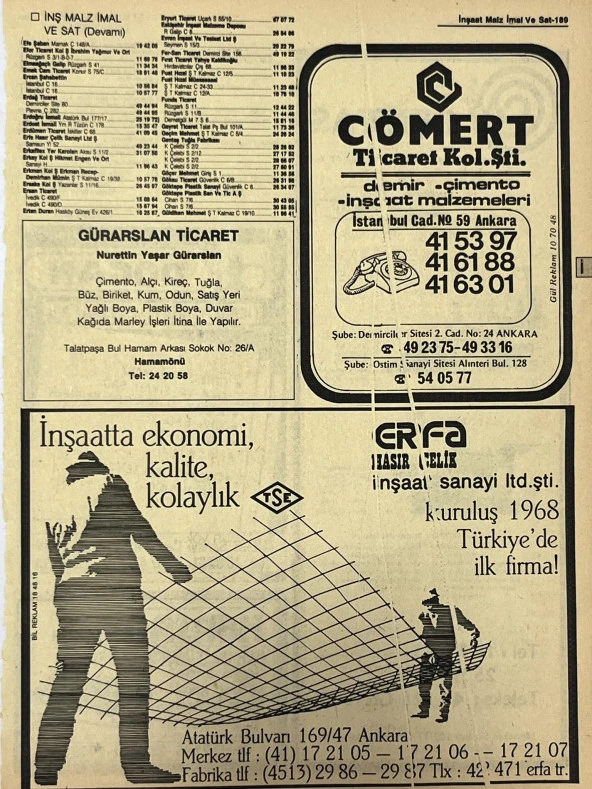 Ankara 1986 Meslek Reklam İlanı Efemera S189 ürün görseli 1