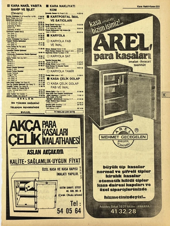 Ankara 1986 Meslek Reklam İlanı Efemera S223 ürün görseli 1