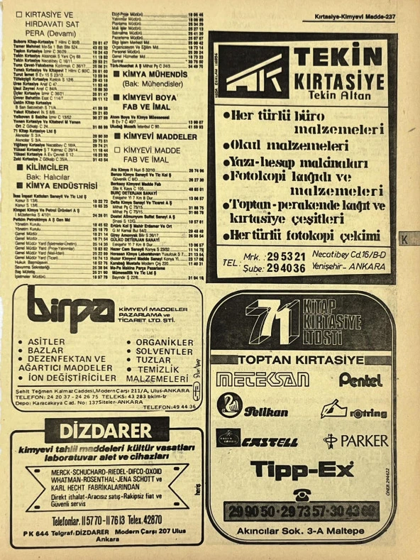 Ankara 1986 Meslek Reklam İlanı Efemera S237 ürün görseli 1