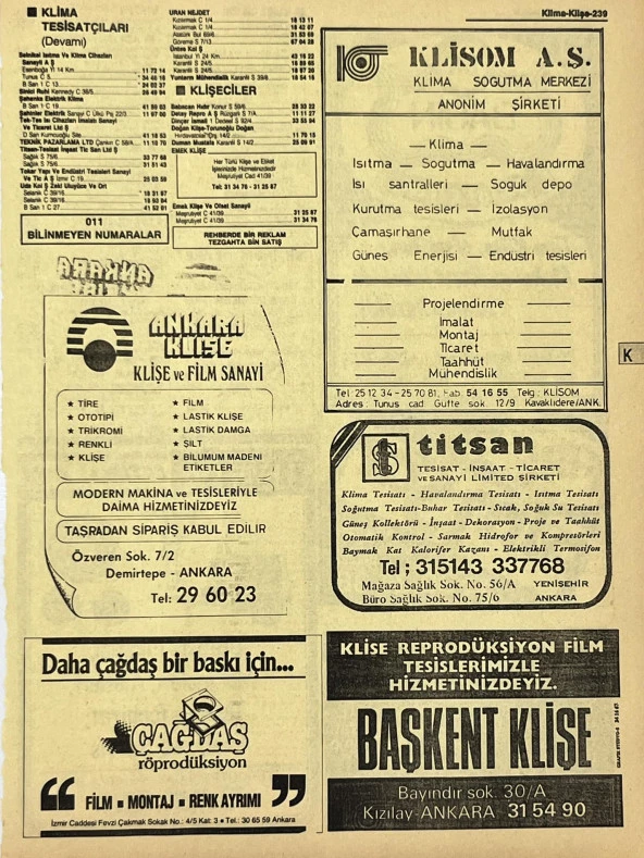 Ankara 1986 Meslek Reklam İlanı Efemera S239 ürün görseli 1