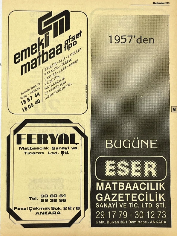 Ankara 1986 Meslek Reklam İlanı Efemera S273 ürün görseli 1