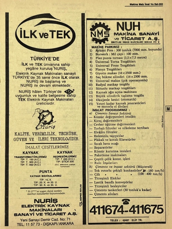 Ankara 1986 Meslek Reklam İlanı Efemera S263 ürün görseli 1