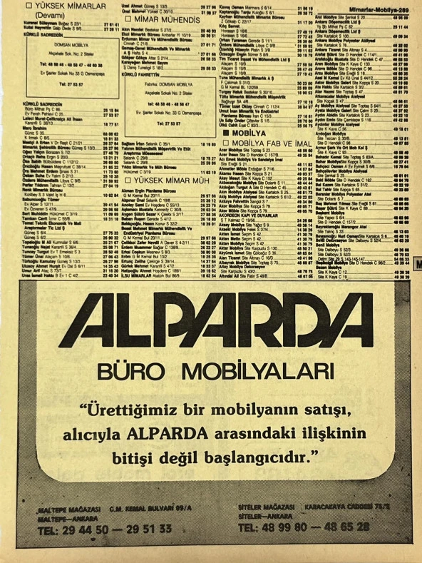 Ankara 1986 Meslek Reklam İlanı Efemera S289 ürün görseli 1
