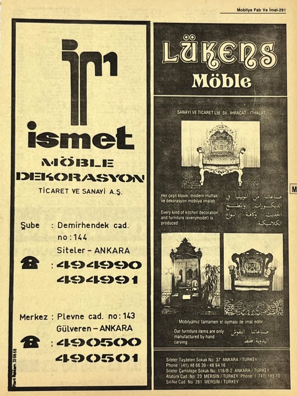 Ankara 1986 Meslek Reklam İlanı Efemera S291 ürün görseli 1