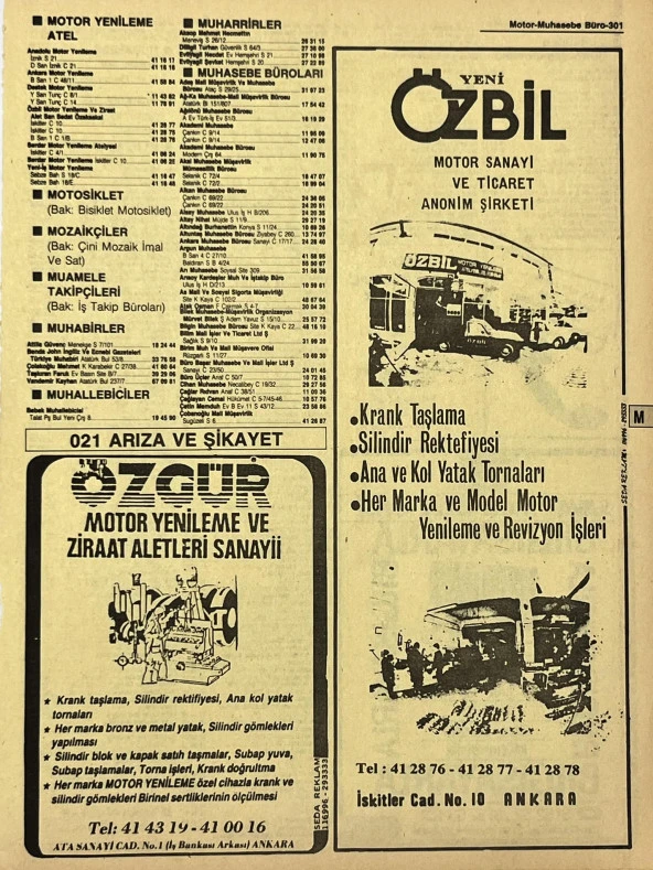 Ankara 1986 Meslek Reklam İlanı Efemera S301 ürün görseli 1