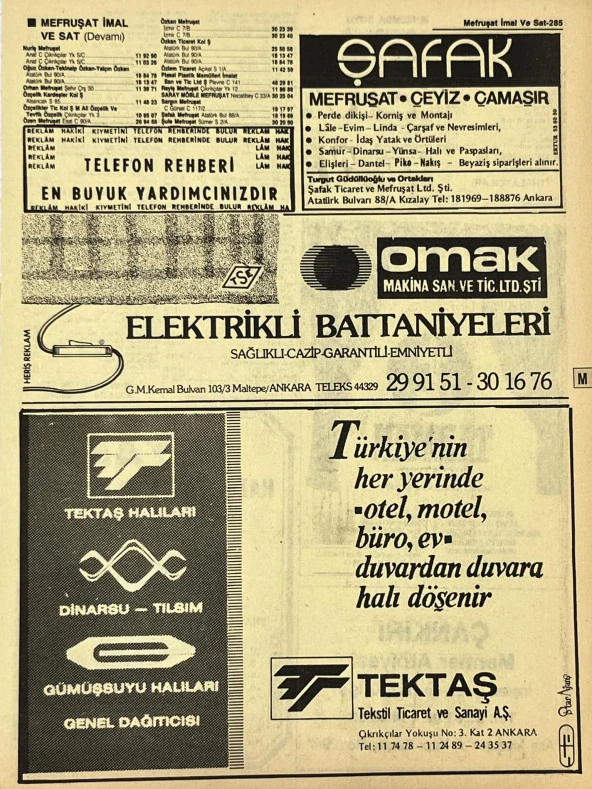 Ankara 1986 Meslek Reklam İlanı Efemera S285 ürün görseli 1