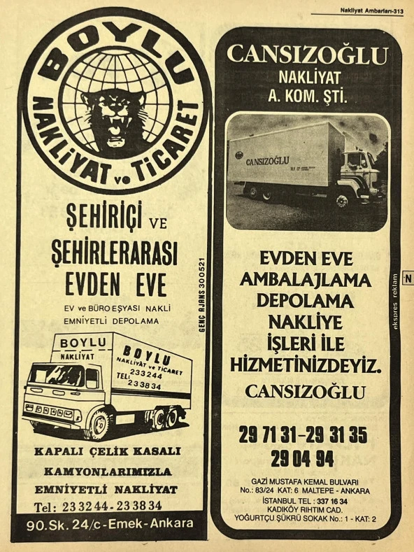 Ankara 1986 Meslek Reklam İlanı Efemera S313 ürün görseli 1