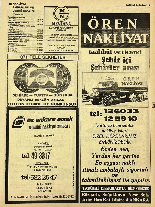 Ankara 1986 Meslek Reklam İlanı Efemera S317 ürün görseli 1