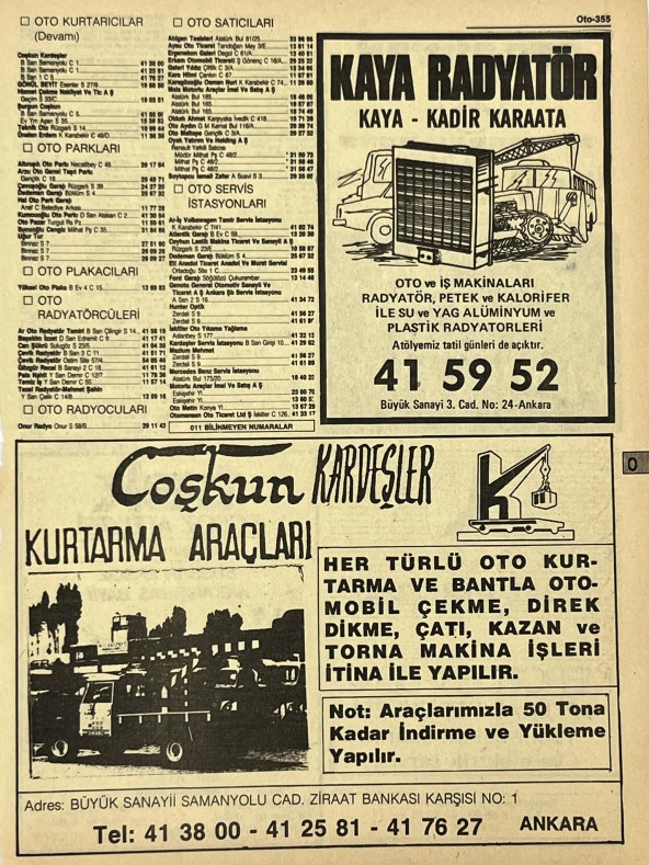 Ankara 1986 Meslek Reklam İlanı Efemera S355 ürün görseli 1