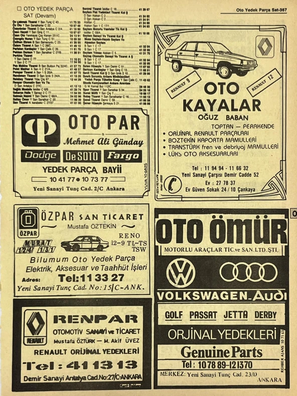 Ankara 1986 Meslek Reklam İlanı Efemera S367 ürün görseli 1