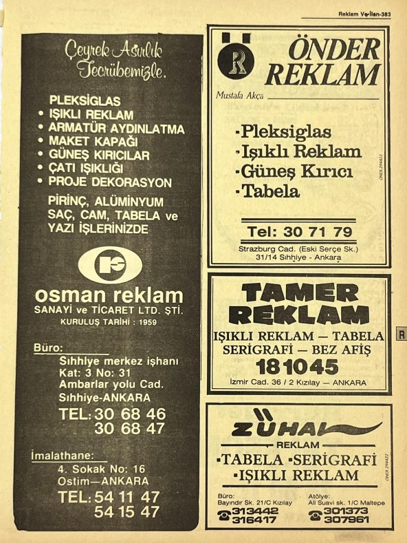 Ankara 1986 Meslek Reklam İlanı Efemera S383 ürün görseli 1