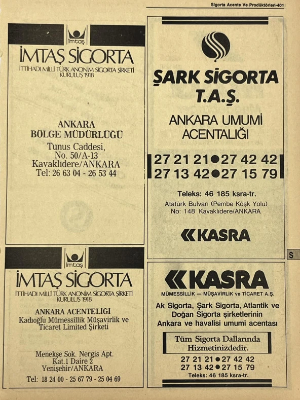 Ankara 1986 Meslek Reklam İlanı Efemera S401 ürün görseli 1