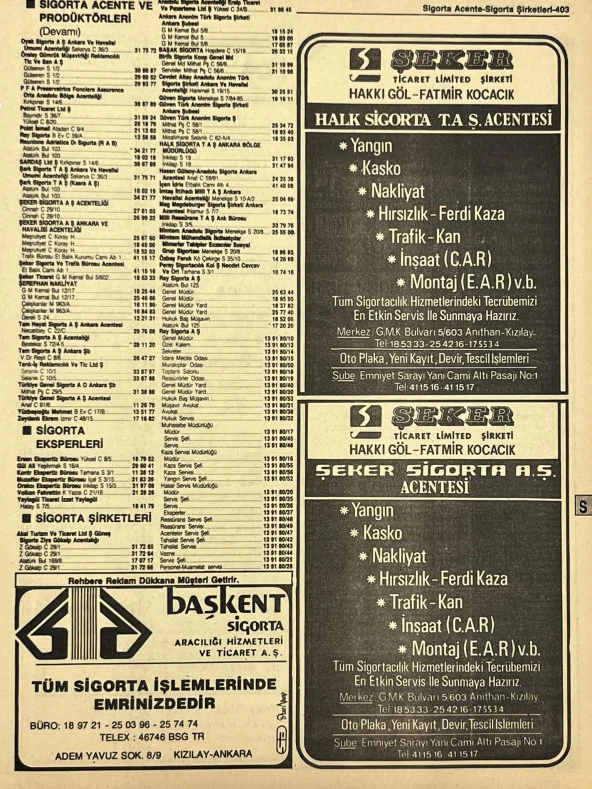 Ankara 1986 Meslek Reklam İlanı Efemera S403 ürün görseli 1