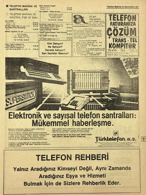 Ankara 1986 Meslek Reklam İlanı Efemera S421 ürün görseli 1