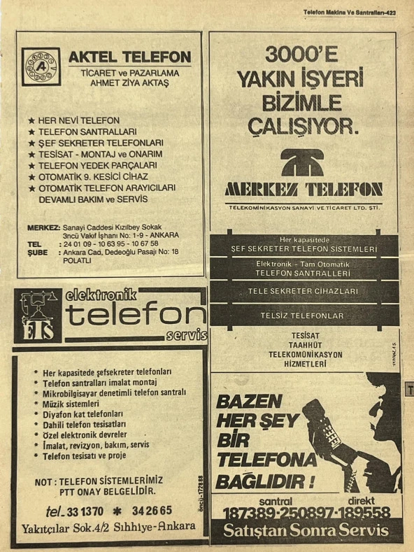 Ankara 1986 Meslek Reklam İlanı Efemera S423 ürün görseli 1