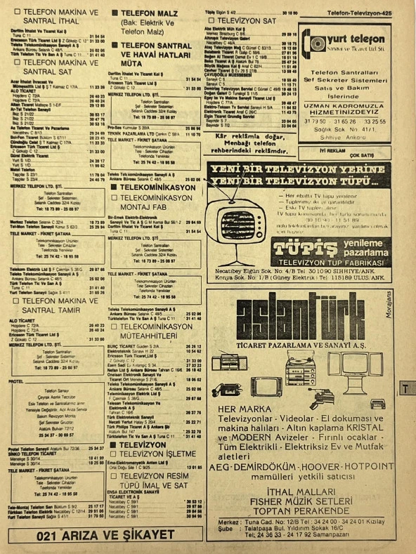 Ankara 1986 Meslek Reklam İlanı Efemera S425 ürün görseli 1
