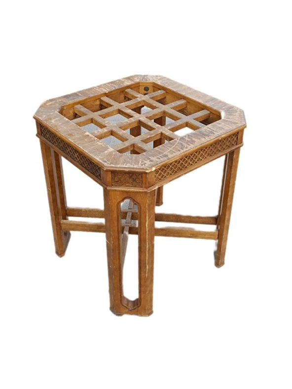 Vintage Ahşap Oymalı Masa 69x69x73cm ürün görseli 1