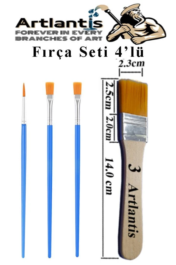 4'lü Fırça Seti 1 Paket 3 Numara Zemin Fırçalı Set Akrilik Boya Yağlı Boya Guaj Boya Sulu Boya Sanatsal ürün görseli 1