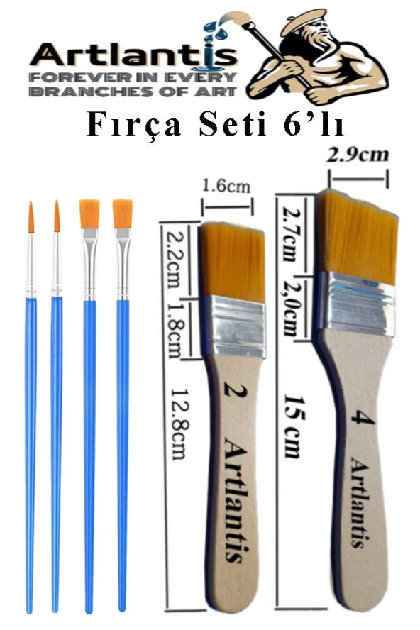 6'lı Fırça Seti 1 Paket 2-4 Numara Zemin Fırçalı Set Akrilik Boya Yağlı Boya Guaj Boya Sulu Boya Sanatsal ürün görseli 1