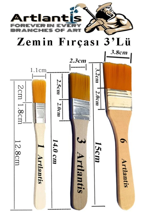 3'lü Zemin Fırça Seti 1 Paket 1-3-6 Numara Zemin Fırçası Akrilik Boya Yağlı Boya Guaj Boya Sulu Boya Sanatsal ürün görseli 1