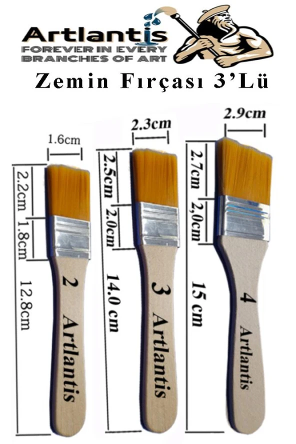 3'lü Zemin Fırça Seti 1 Paket 2-3-4 Numara Zemin Fırçası Akrilik Boya Yağlı Boya Guaj Boya Sulu Boya Sanatsal ürün görseli 1