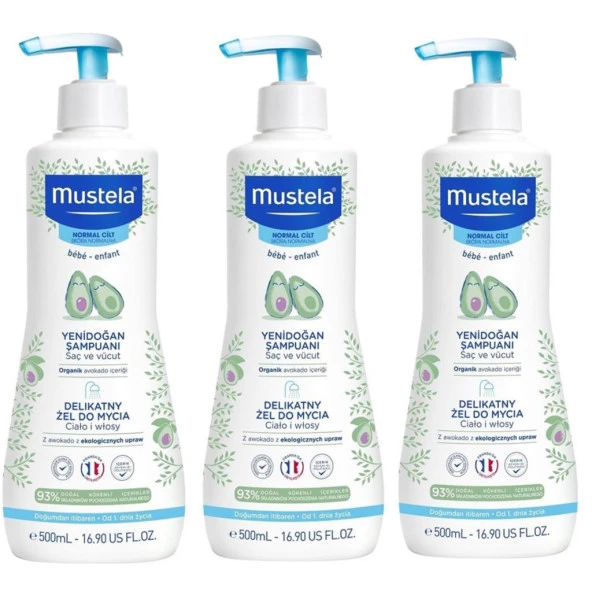 Mustela Gentle Cleansing Gel Yenidoğan Şampuan 500 ml 3 Kutu ürün görseli 1