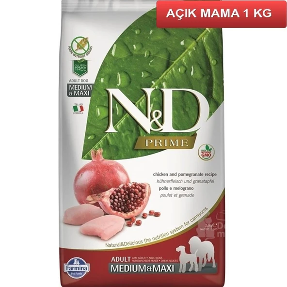 Nd Tahılsız Prime Tavuklu Narlı Med-Maxi Köpek Maması 1 Kg AÇIK ürün görseli 1