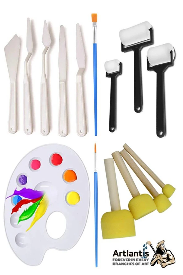 Palet Rulo Fırça Ponpon Resim Fırçası ve Plastik Spatula 1 Paket Resim Hobi Sanat Etkinlik Resim Paleti ürün görseli 1