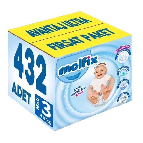 Molfix Bebek Bezi 3 Beden 4-9 KG Midi 432 Adet Avantaj Ultra Fırsat Pk ürün görseli 1