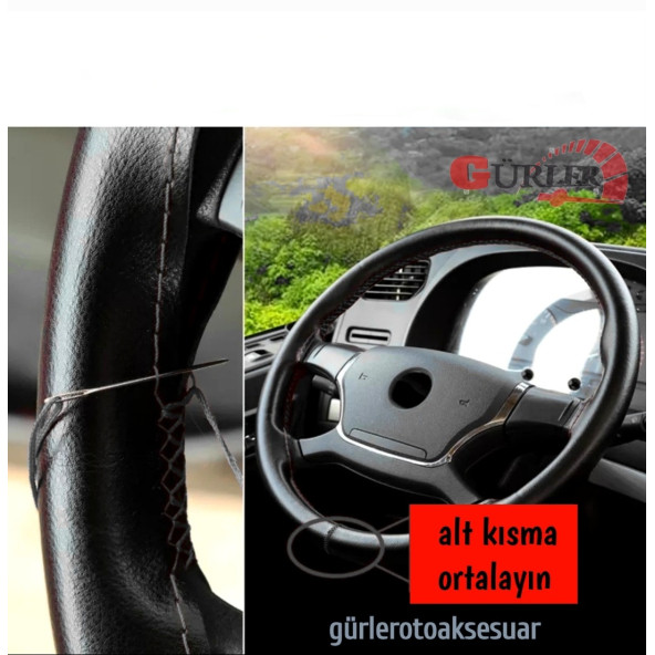 Universal Kamyon Tır Otobüs Dikmeli Direksiyon Kılıfı Soft Siyah 45-10cm ürün görseli 1