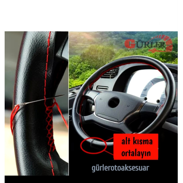 Universal Kamyon Tır Otobüs Dikmeli Direksiyon Kılıfı Soft Kırmızı İpli 45-10Cm ürün görseli 1