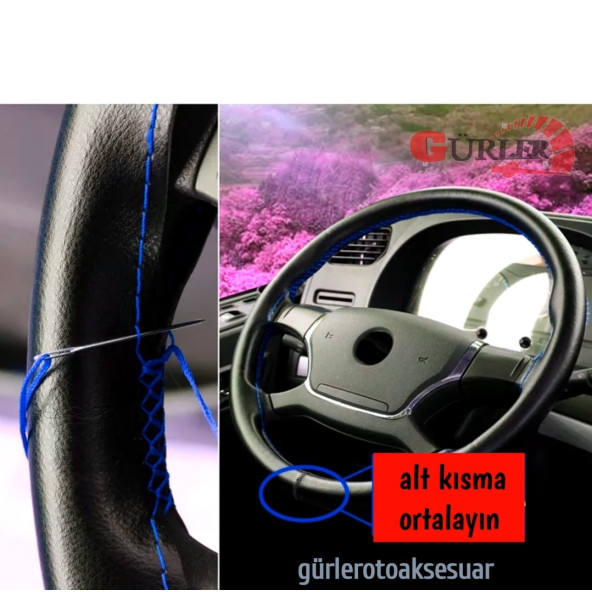 Universal Kamyon Tır Otobüs Dikmeli Direksiyon Kılıfı Soft Mavi İpli  45-10CM ürün görseli 1