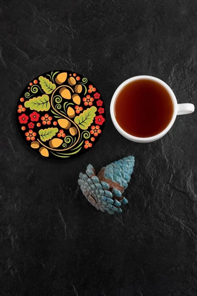 Valerine Life Fındık Desenli Yıkanabilir Kaydırmaz Ofis Çay ve Fincan Bardak Altlığı 10x10cm 6 Adet ürün görseli 1