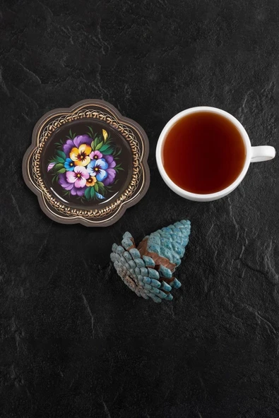 Valerine Life Sarı Mavi Mor Menekşeli Yıkanabilir Kaydırmaz Ofis Çay ve Fincan Bardak Altlığı 10x10cm 6 Adet ürün görseli 1