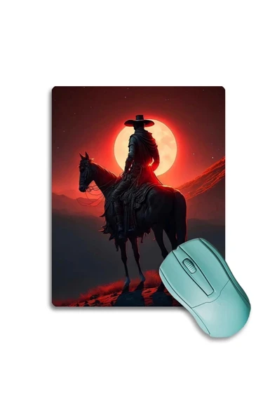 SonicTouch Gün Batımı Kovboy Temalı Kaydırmaz Gaming Oyuncu Dikişsiz Siyah Mouse Pad17x21cm ürün görseli 1