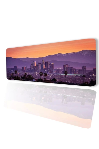 SonicTouch Metropol Gün Batımı Temalı Kaymaz Gaming Oyuncu Masaüstü Dikişsiz Klavye Mouse Pad 32x70Cm ürün görseli 1