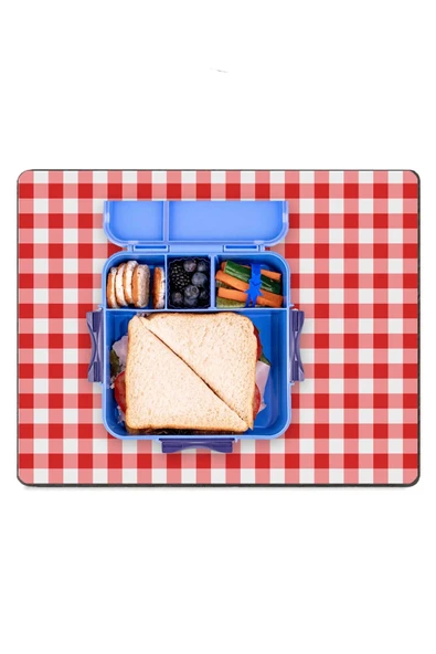 MAtGo School Kırmızı Pöti Kareli Sıvı Geçirmez Beslenme Matı Kaymaz Yıkanabilir Okul Yemek Pad 35x45cm ürün görseli 1