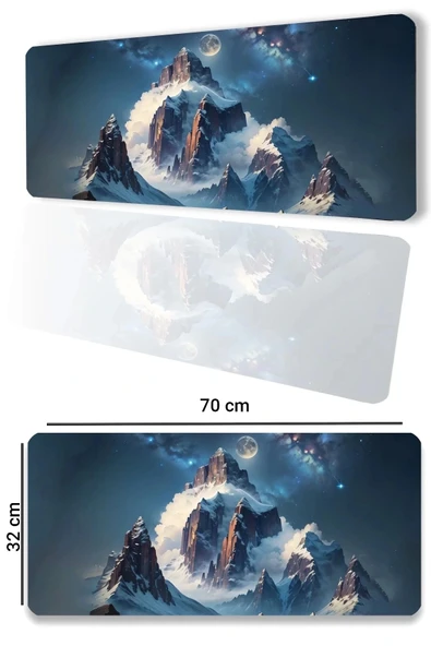 SonicTouch Yükselen Zafer Ay Yıldızlı Dağ Zirvesi Temalı Kaymaz Gaming Oyuncu Dikişsiz Klavye Mouse Pad 32x70Cm ürün görseli 1