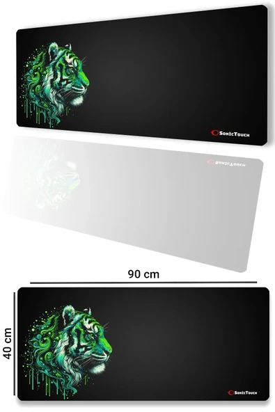 SonicTouch UltraGrand Siyah ve Neon Yeşili Kaplan Dikişsiz Xxl Gaming Oyuncu Masaüstü Klavye Mouse Pad 40x90Cm ürün görseli 1