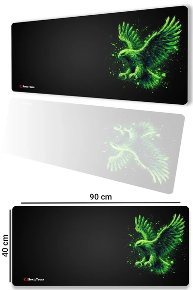 SonicTouch UltraGrand Siyah ve Neon Yeşili Kartal Dikişsiz Xxl Gaming Oyuncu Masaüstü Klavye Mouse Pad 40x90Cm ürün görseli 1