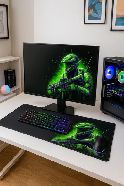 SonicTouch UltraGrand Siyah ve Neon Yeşili Soldier Dikişsiz Xxl Gaming Oyuncu Masaüstü Klavye Mouse Pad 40x90Cm ürün görseli 1