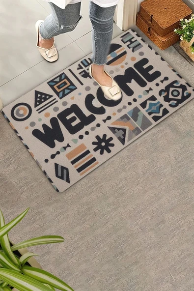 Valerine Life Geometrik Bohem Temalı Welcome Kapı Önü Paspası 45x70cm ürün görseli 1