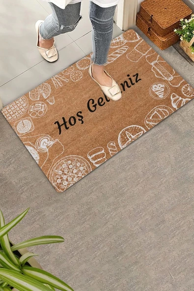 Valerine Life Pasta ve Turta Figürlü Hoş Geldiniz Kapı Önü Paspası 45x70cm ürün görseli 1