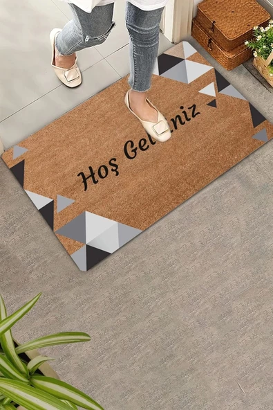 Valerine Life Siyah Gri Geometrik Üçgen Hoş Geldiniz Kapı Önü Paspası 45x70cm ürün görseli 1