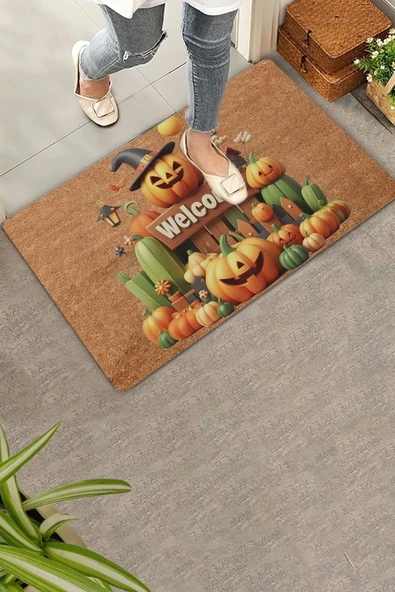 Valerine Life Cadılar Bayramı Bal Kabağı Welcome Kapı Önü Paspası 45x70cm ürün görseli 1