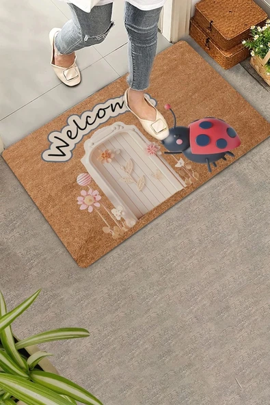 Valerine Life Şans Kapında Uğur Böceği Welcome Kapı Önü Paspası 45x70cm ürün görseli 1