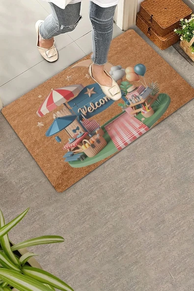 Valerine Life Ay ve Piknik Temalı Welcome Kapı Önü Paspası 45x70cm ürün görseli 1