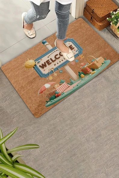 Valerine Life Piknik Temalı Welcome Kapı Önü Paspası 45x70cm ürün görseli 1