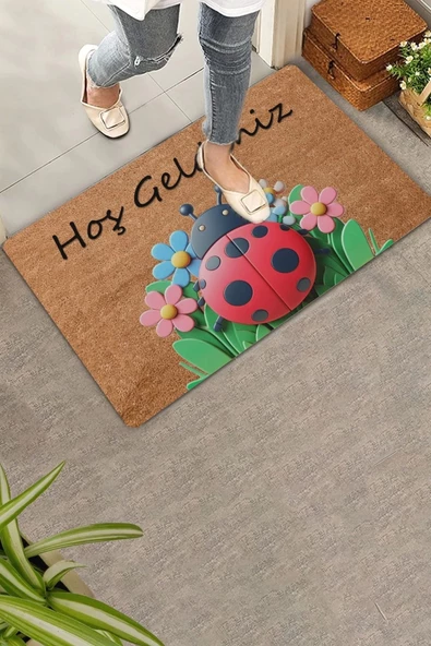Valerine Life Uğur Böceği ve Papatyalı Welcome Kapı Önü Paspası 45x70cm ürün görseli 1
