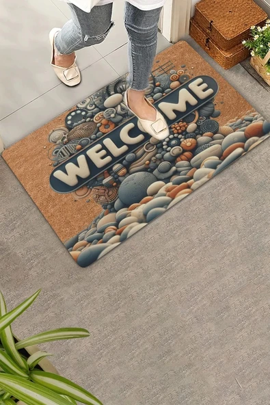 Valerine Life Çakıl Taşları Welcome Kapı Önü Paspası 45x70cm ürün görseli 1
